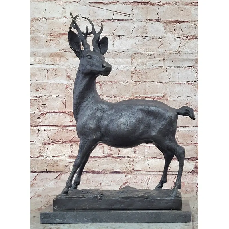 Elk Reindeer Stag Buck Hot Cast Bronze Figure Sculpture on Marble Base by Milo