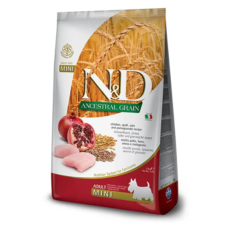 Farmina N&D Ancestral Grain Dog Dry Food - Chicken & Pomegranate, Mini Kibble - 15.4lb Bag