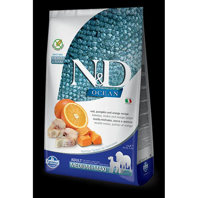 Farmina N&D Ocean Grain Free Med/Max Dry Dog Food - Cod, Pumpkin & Orange - 5.5lb Bag