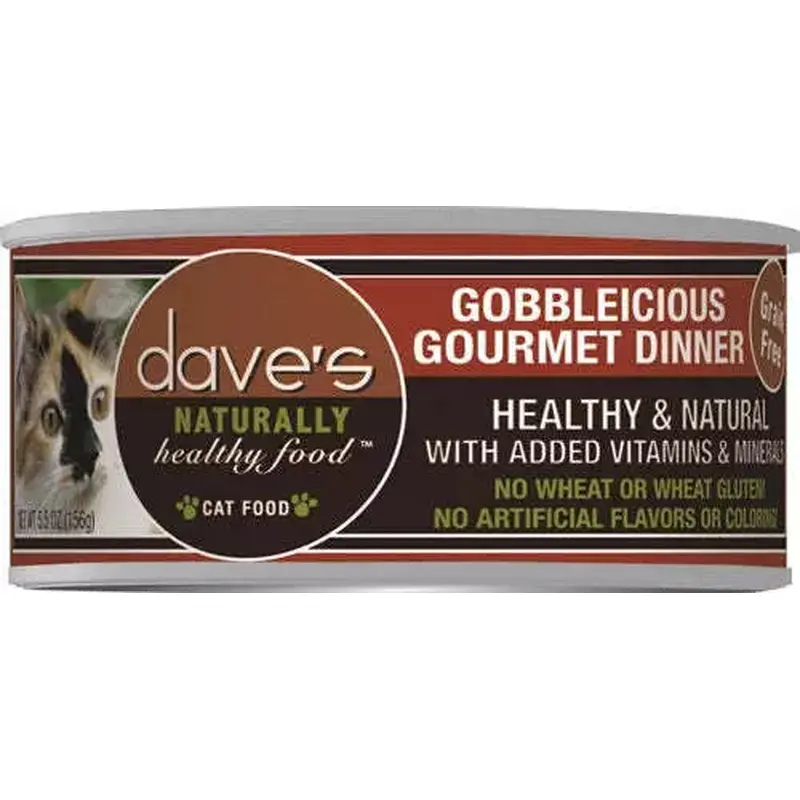 Daves Naturally Healthy Cat Food, Gobbleicious Gourmet Dinner 5.5oz
