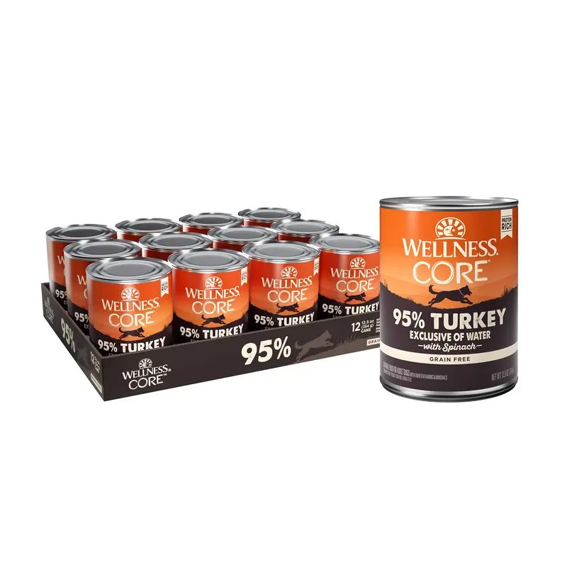 Wellness CORE 95% Natural Wet Grain Free Canned Dog Food Turkey & Spinach12.5oz Can