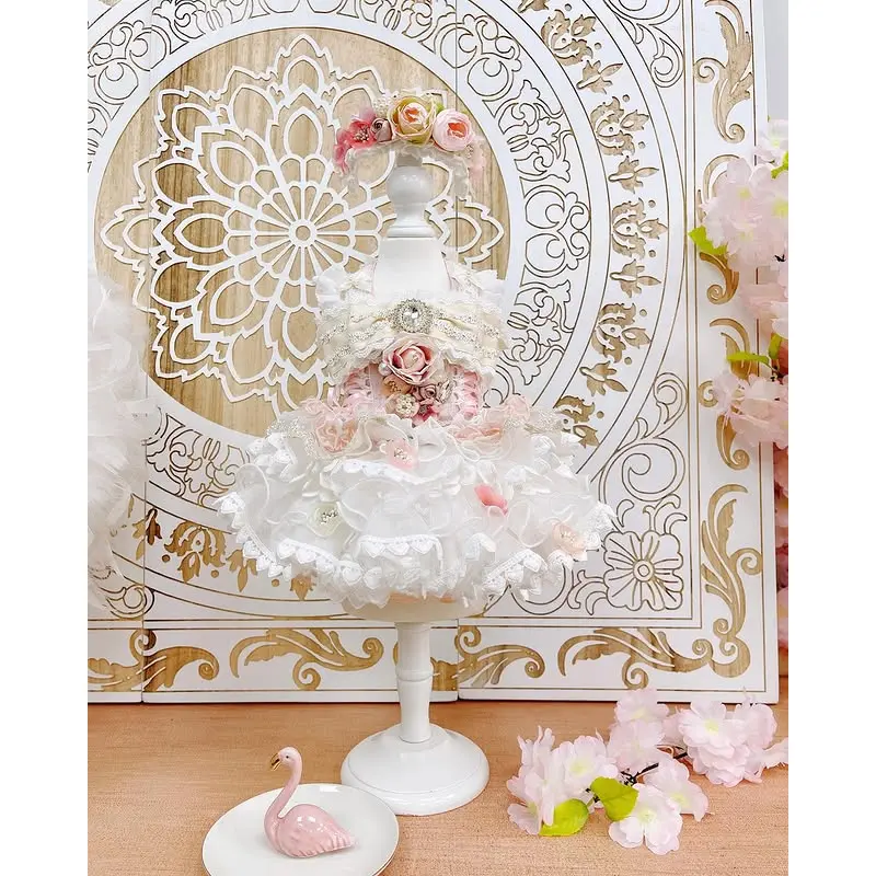 High quality handmade dog dress lace flowers