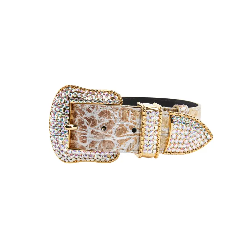 Silver/Bronze/Gold Italian Leather Embossed Croc Swarovski Crystal Collar