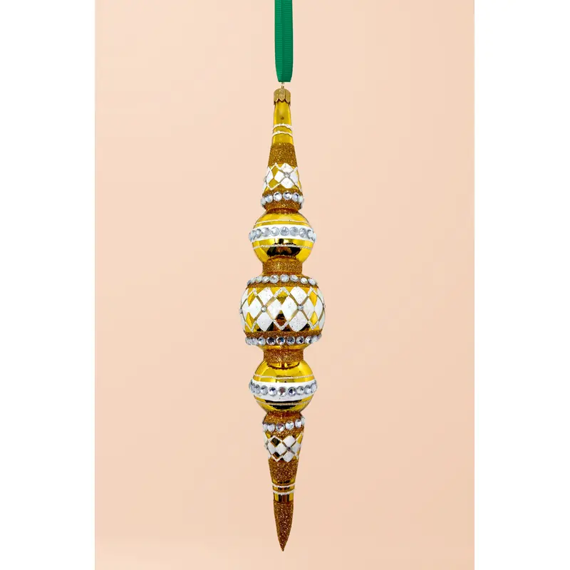 Gold Diamond Icicle Glass Ornament