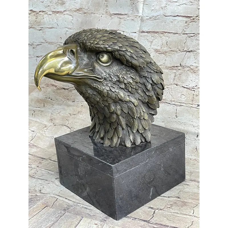 Hot Cast Bronze American Bald Eagle Head Bust Statue Sculpture on Marble Base