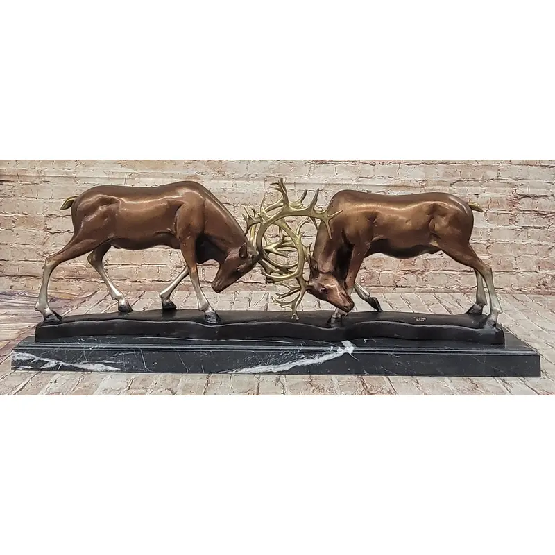 Limited Edition Signed and Numbered Two Stags Deer Fighting Bronze Sculpture