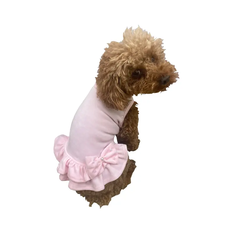 Velour Dress with Pink Bow  and Pearls