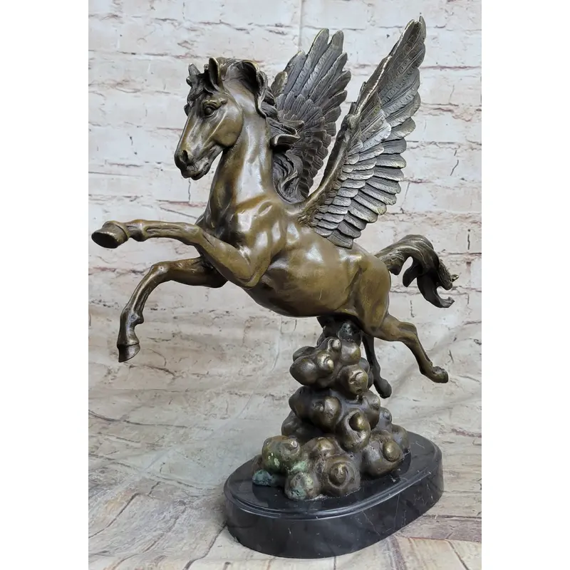 Flying Pegasus Winged Horse Greek Mythology Bronze Statue Sculpture Signed 15" x 14"