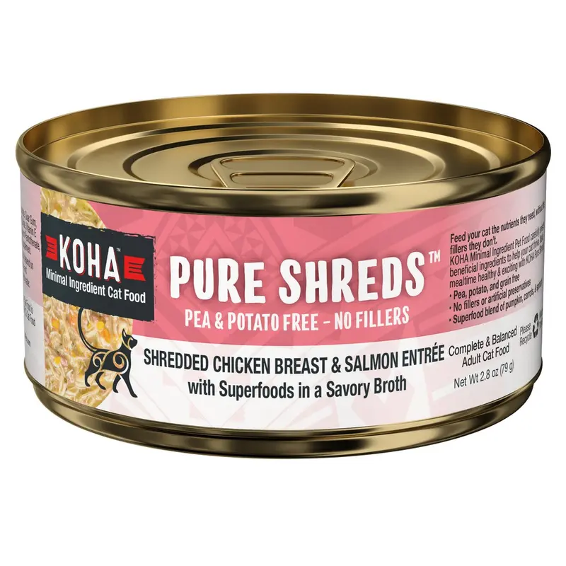 KOHA Pure Shreds Shredded Chicken  & BreastSalmon Entree for Cats 2.8oz