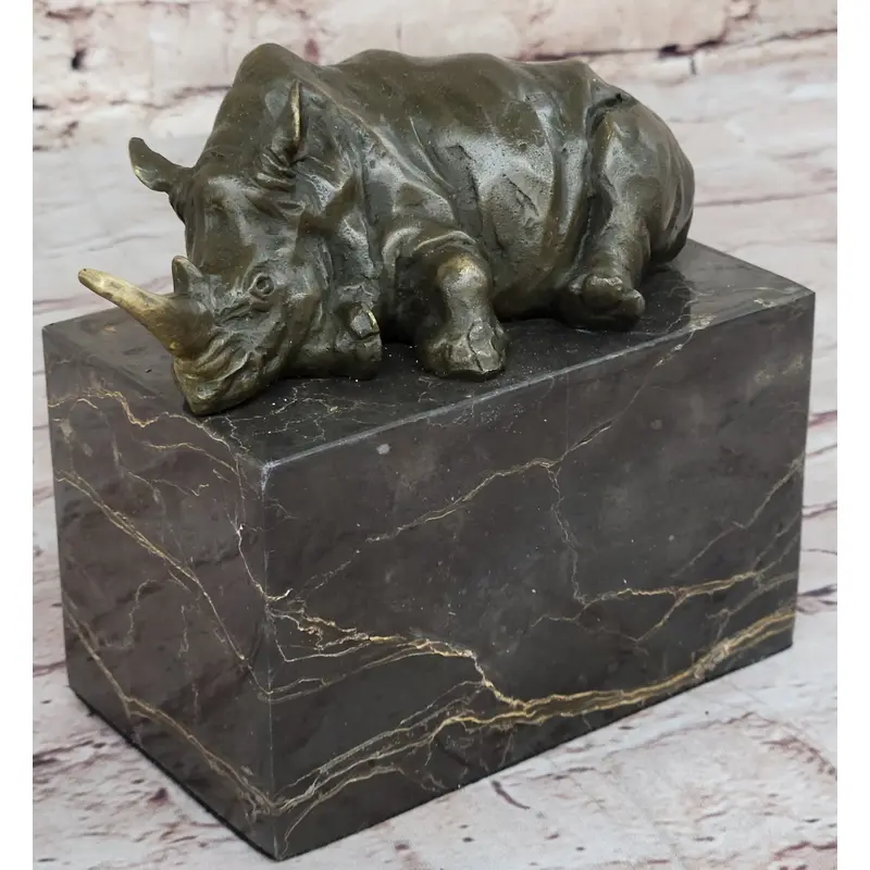 Rhinoceros Rhino Bookend Bronze Sculpture Figurine Lost Wax Casting on Marble Base