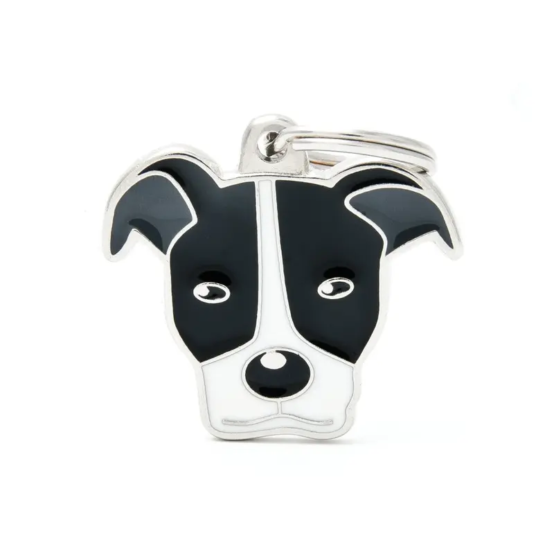 My Family ID Friends Black and White Pitbull ID Tag