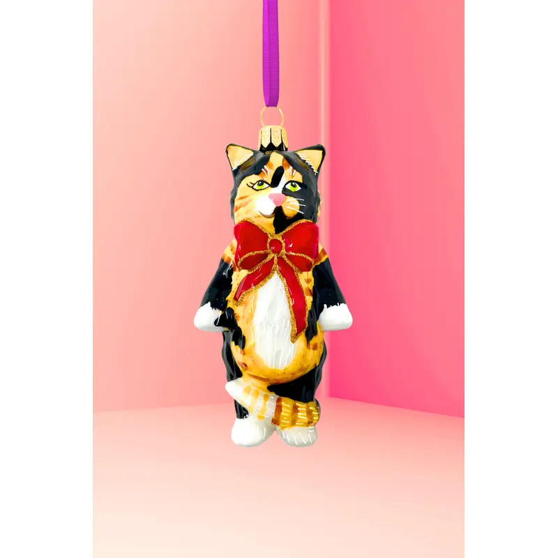 Cleo Calico Cat Glass Ornament