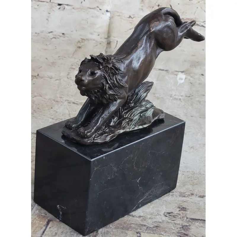 Hot Cast Jumping Lion by Barye French Animal Artist Bronze Sculpture Figurine NR