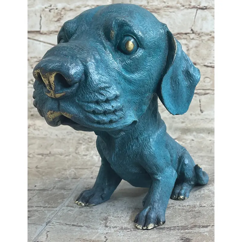 Bobble Head Style Labrador Retriever Puppy Dog Bronze Metal Figure Statue Art