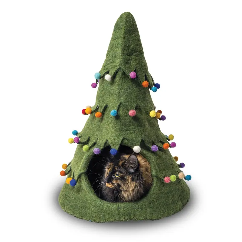 Distinctly Himalayan Xmas Green Tree Cave for Cats
