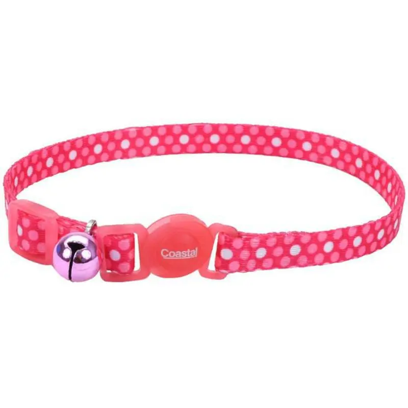 Coastal Safe Cat Adjustable Breakaway Collar Pink Dots 3/8 In X 8-12 in