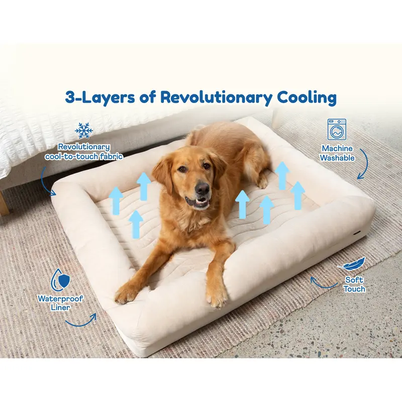 PupChill Cooling 4-Bolster Dog Bed - Arctic Sand
