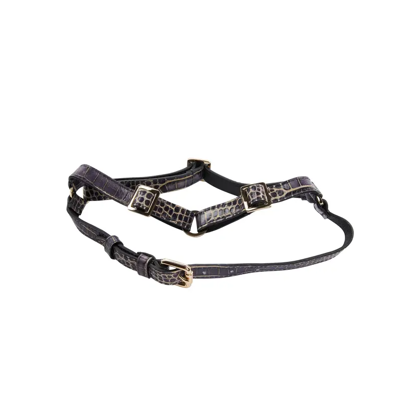Purple & Gold Embossed Croc Italian Leather Harness
