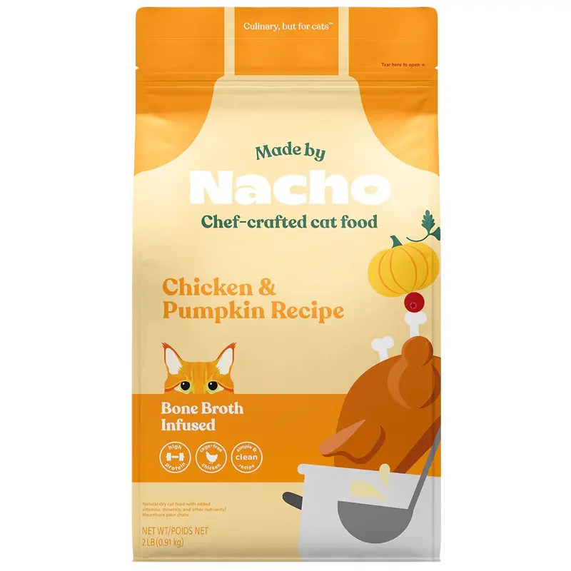Nacho Bone Broth Infused Chicken & Pumpkin Recipe Dry Cat Food 2lb