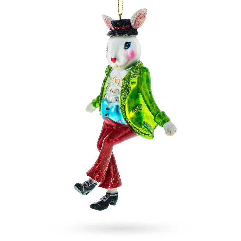 Alice in Wonderland A Dancing Hare Glass Christmas Ornament