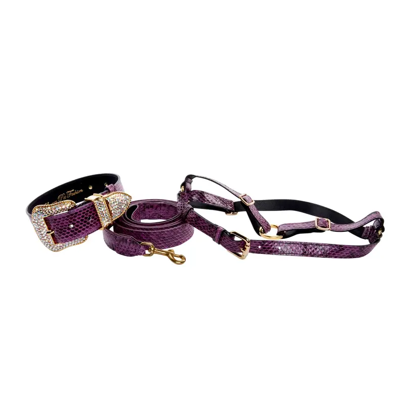 Luxury Pet Fashion Purple & Black Viper Snake Collar With Swarovski Crystal Hardware