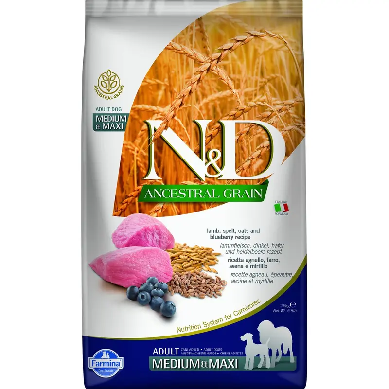 Farmina N&D Ancestral Grain Lamb & Blueberry Medium & Maxi Breed