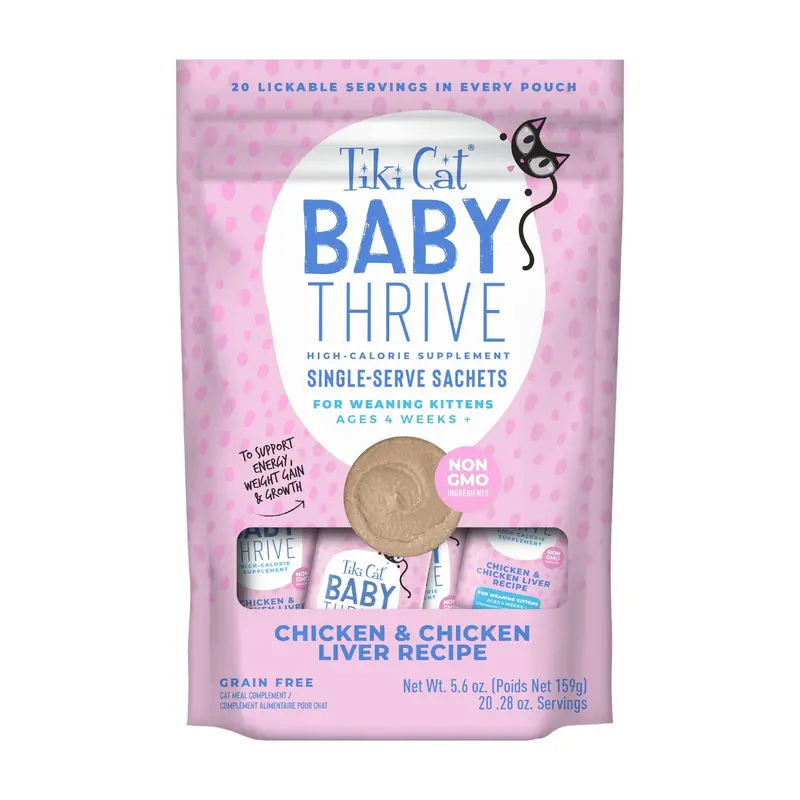 Tiki Cat Baby Thrive Chicken & Chicken Liver Recipe Cat Supplement 0.25oz Sachet 20Pk