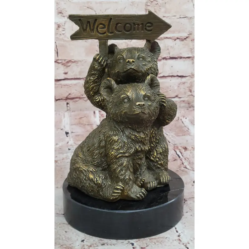 Adorable Bear Cub Welcome Statue   Bronze Finish Home Decor