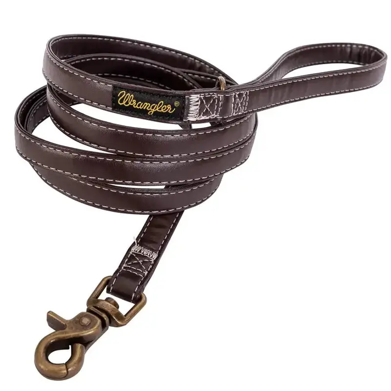 Wrangler Faux Leather Leash with Gold Buckle Dark Brown