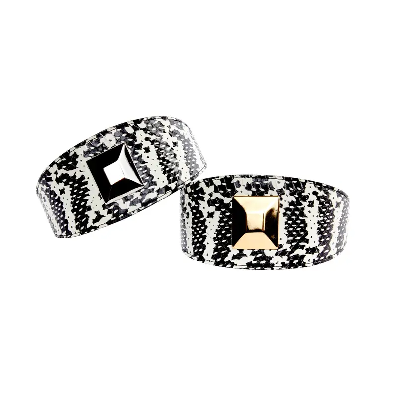 Black & White Snake Wide Style 3 Collars With Large Silver & Gold Rivets