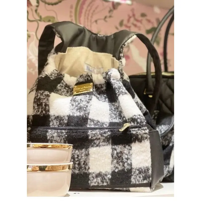 Dog Pouch Carrier - Black and White Plaid