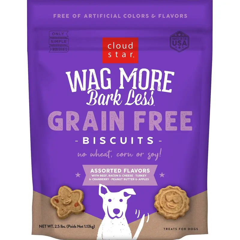 Cloud Star Wag More Bark Less Grain Free Biscuits Assorted Flavors 2.5 Lb