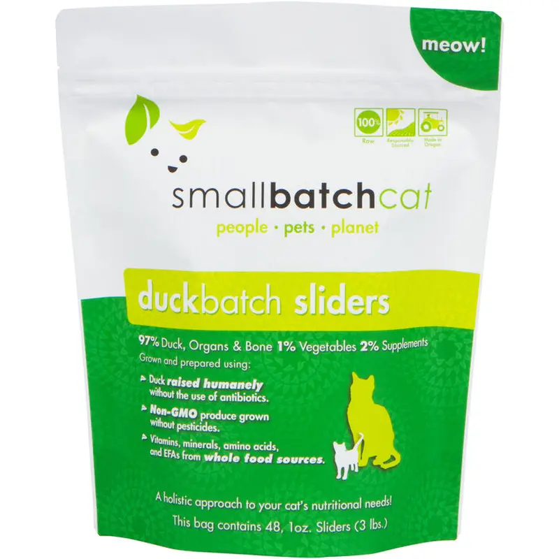 Small Batch Cat Raw Frozen Duck Sliders 3 Lb.