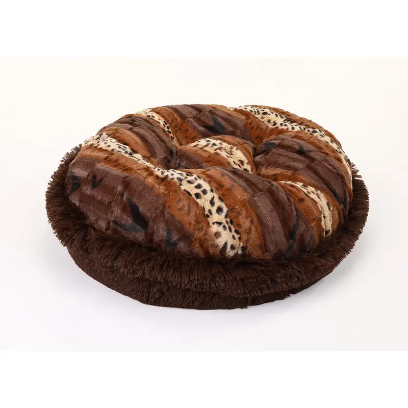 Exotic Fur Brown/Gold & Chocolate Shag Bagel Bed