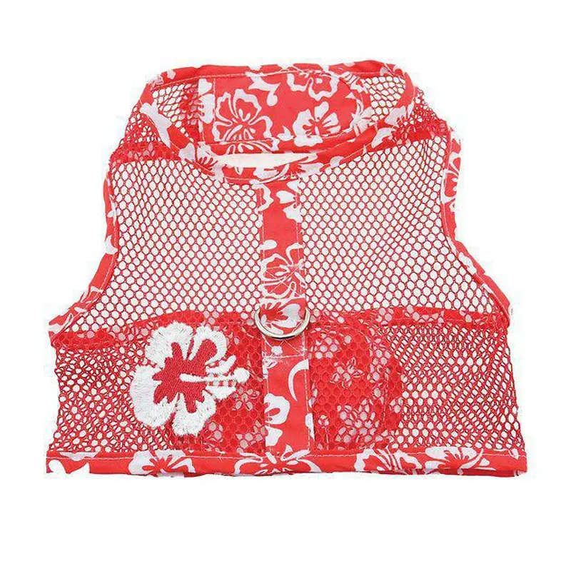 Red Hibiscus Cool Mesh Harness Hawaiian Hibiscus - Doggie Design