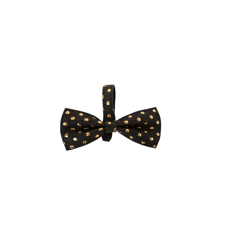 Black/Gold Polka Dot Italian Leather Bowtie