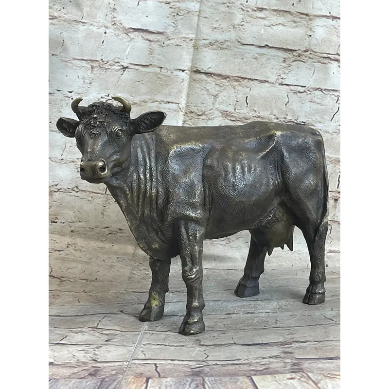 Milk Cow Cattle Bronze Statue Sculpture Figure Figurine Farm Decor 9" x 11"