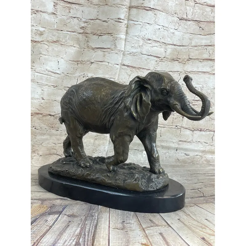 Cast Bronze Marble Sculpture Elephant Safari Statue Art Figure Figurine Animal