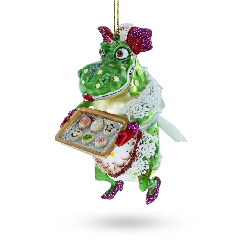 Cookie-Bearing Dragon Delight Blown Glass Christmas Ornament