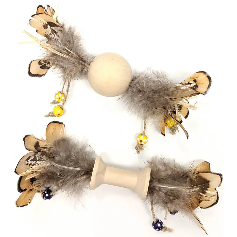 Spot Ethical Pet Cat Toy Love The Earth Wood & Feather Cat Toy Assorted
