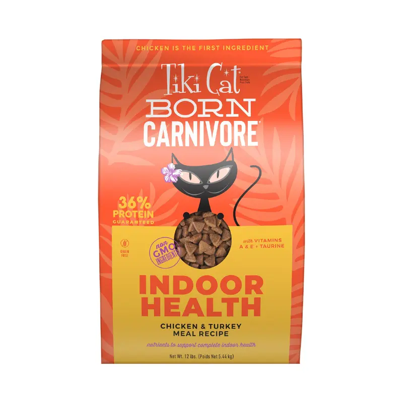 Tiki Cat Born Carnivore Indoor Health Dry Cat Food Chicken & Turkey Meal 12lb